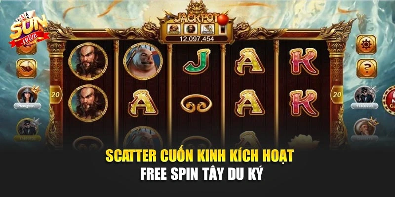 Scatter cuốn kinh kích hoạt free spin Tây Du Ký
